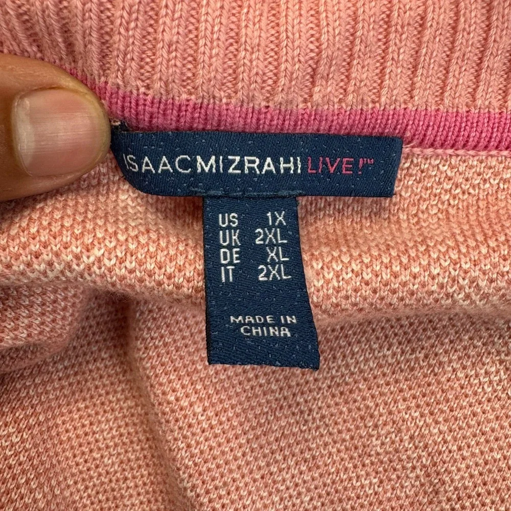 Isaac Mizrahi Live Cardigan Sweater Womens 1X Pink Jacquard Floral Open Front